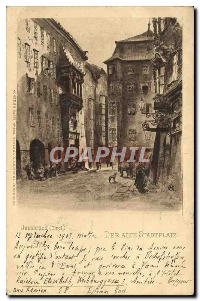 Jennsbruck (Tyrol) — Place ancienne (Alter Stadtplatz) — Kunstler Marie, Imprimeur à Innsbruck, n° 3402 - Recto