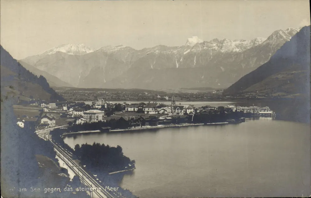 Zell am See gegenüber dem steinernen Meer — Panoramablick — Verlag Wärtthle & Sohn Salzburg - Vorderseite