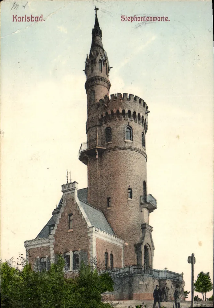 Karlsbad. Stephanienwarte — tour en briques avec balcon et toit en ardoise, éditeur Hermann Poy, Dresden, n° 233 - Frente