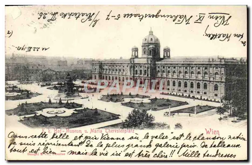K.k. Hof-Museum u. Maria Theresienplatz — Vue du château national à Vienne, éditeur Stengel & Co. n° 589 - Vorderseite