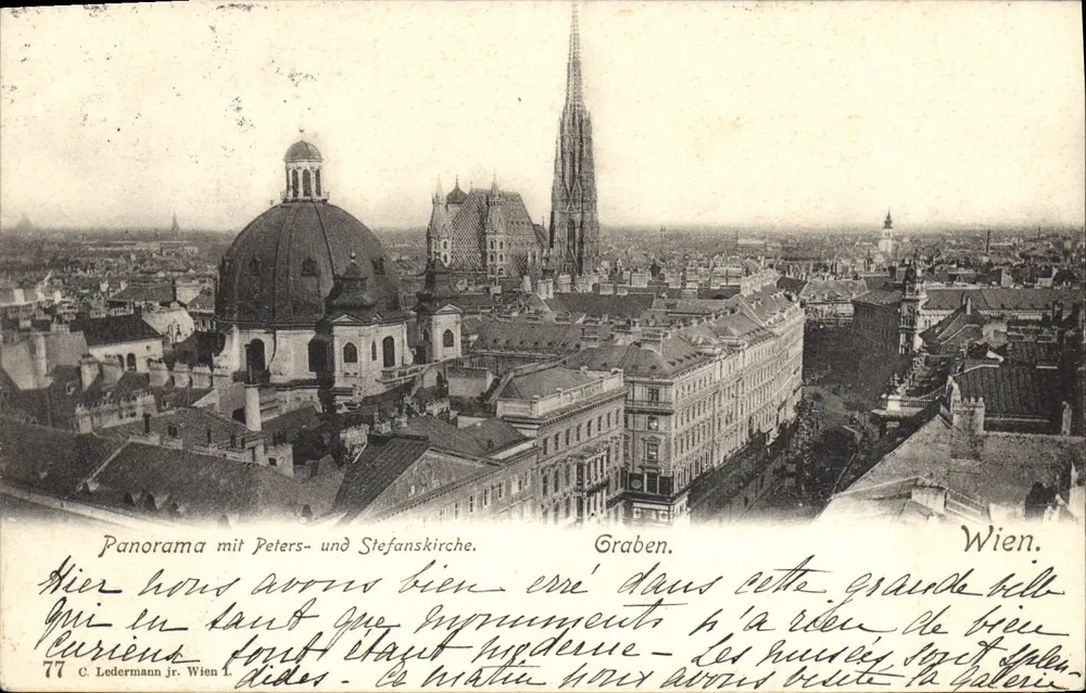 Panorama von Wien — Peters- und Stefanskirche, Graben — C. Ledermann jr. Wien 1, Nr. 77 - Vorderseite