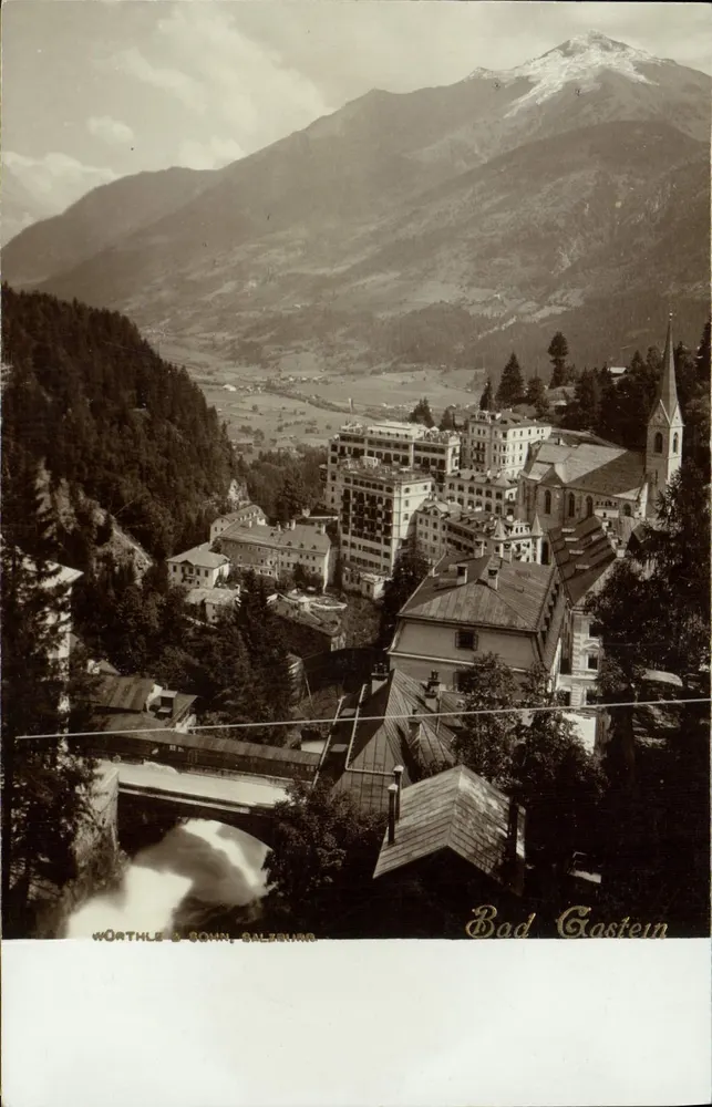 Bod Gastein — vista panorâmica com montanha nevada — Wörthle & Sohn, Salzburgo - Frente