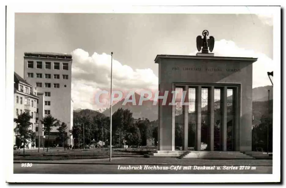 Innsbruck Hochhaus-Café mit Denkmal und Serie 2719 m - Vorderseite