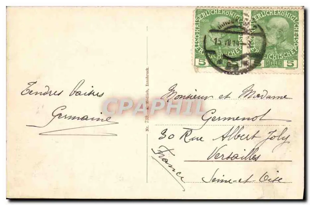 Innsbruck gegen Norden — Panoramablick — Verlag F. Heidlich, Nr. 7381 - Rückseite