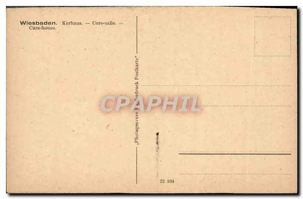 Wiesbaden — Kurhaus — Kurraum — Photogravur-Postkarte 22 104 - Rückseite