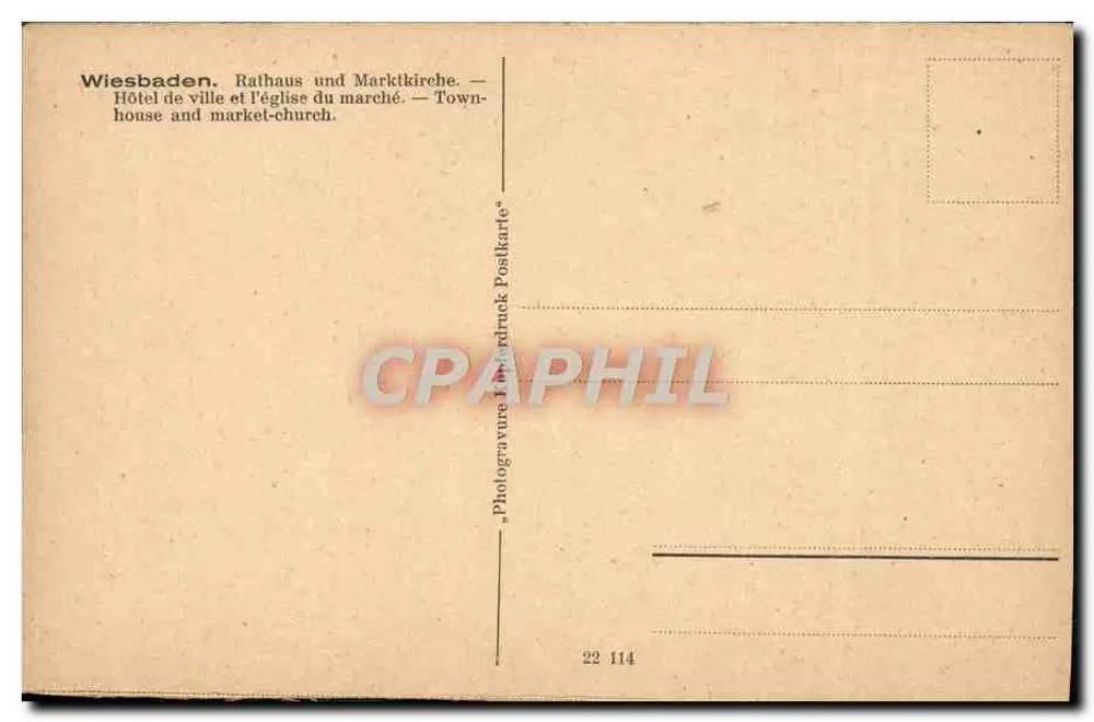 Wiesbaden — Rathaus e Marktkirche — Editor: Photogravure Postdruck, n° 22 114 - Verso