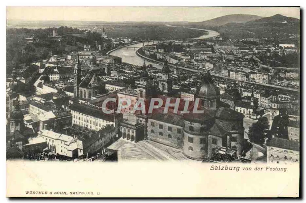 Salzbourg vue depuis la forteresse — vue aérienne — éditeur WÖRTHLE & SOHN, SALZBURG. 17 - Frente