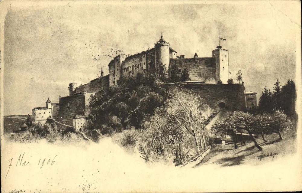 Château de Salzburg — vue panoramique — éditeur Wörthle & Sohn, Salzburg, n° de série non visible - Frente
