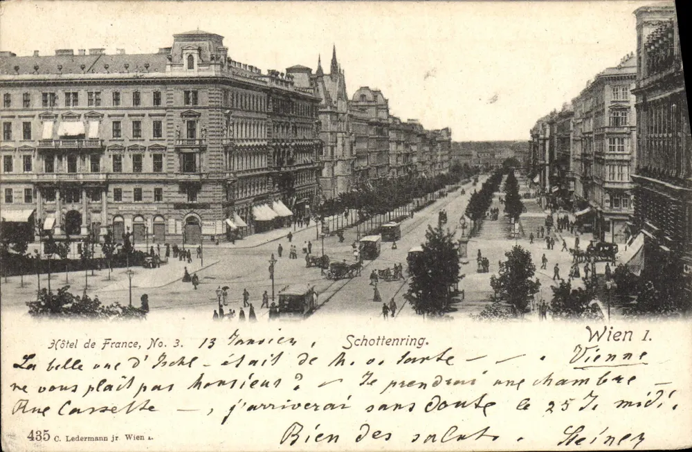 Ansicht der Schottenringstraße in Wien — Hotel de France, Nr. 3 — C. Ledermann jr. Wien 1, Nr. 435 - Vorderseite