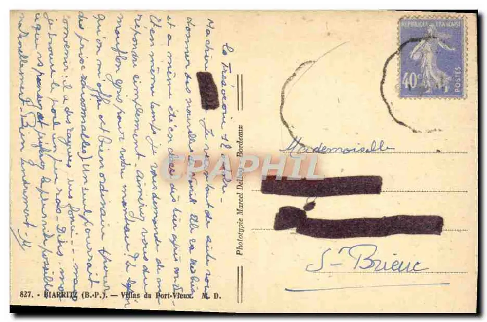 Villen von Port-Vieux — Biarritz — Phototypie Marcel Delanne - Rückseite