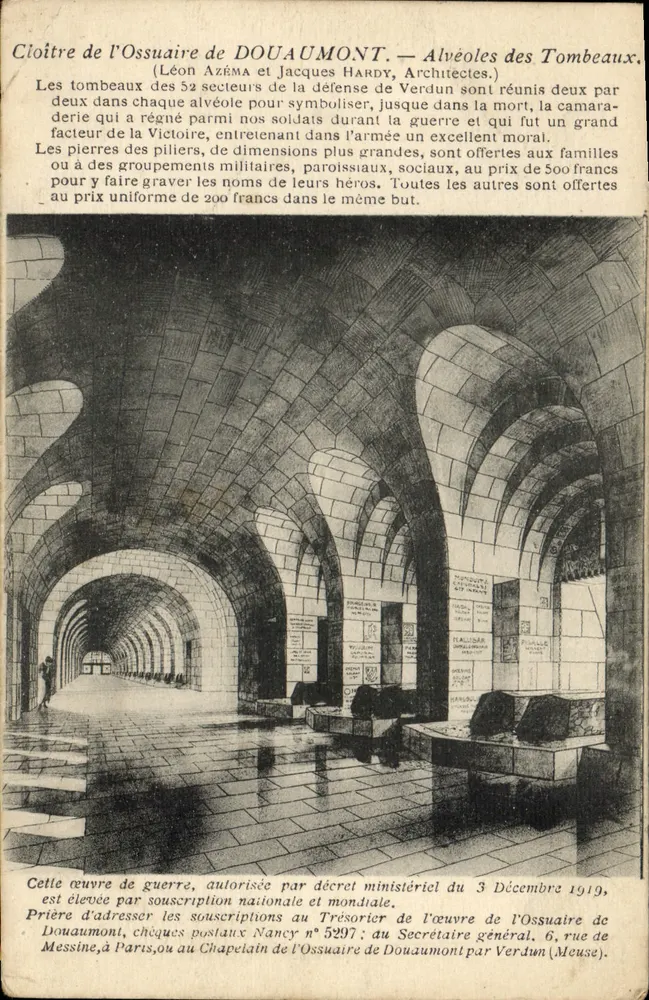 Cloître de l'Ossuaire de Douaumont — Alvéoles des Tombeaux — Phototypie A. Humblot, Nancy - Vorderseite