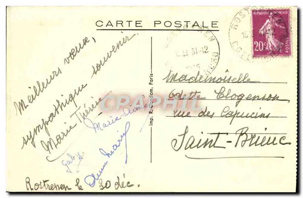 Visão do mar através de árvores — Imp. R. Géodom, Paris — número de série não visível - Verso