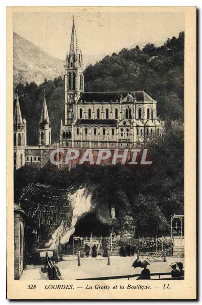 Lourdes — La Gruta y la Basílica — LL. n° 328 - Anverso