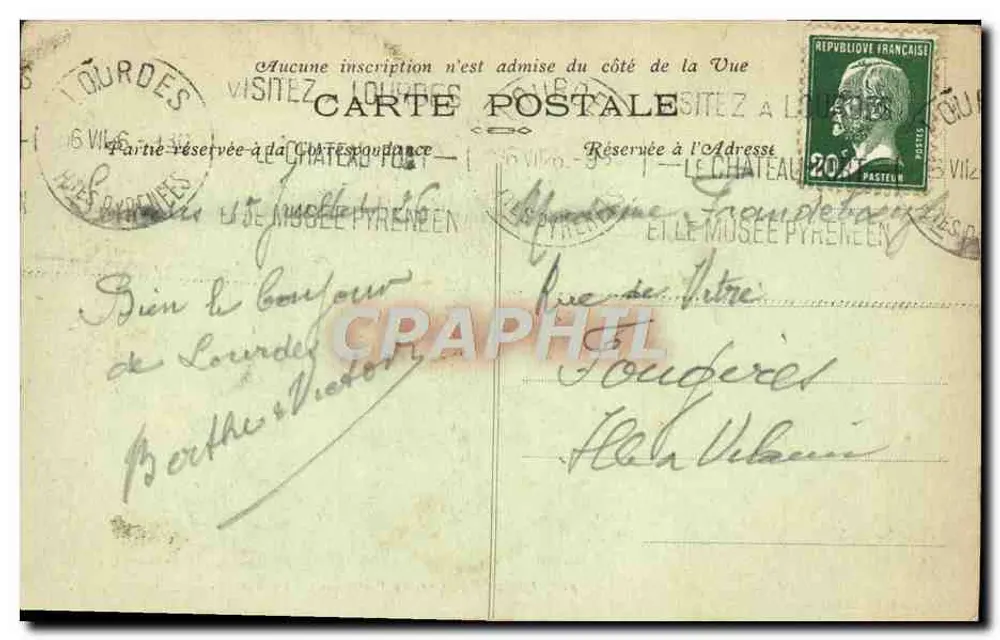 Lourdes (Altos-Pirineus) — O Gave e a Basílica — Fototipia Marcel Delboy, Bordeaux. N° 112 - Verso