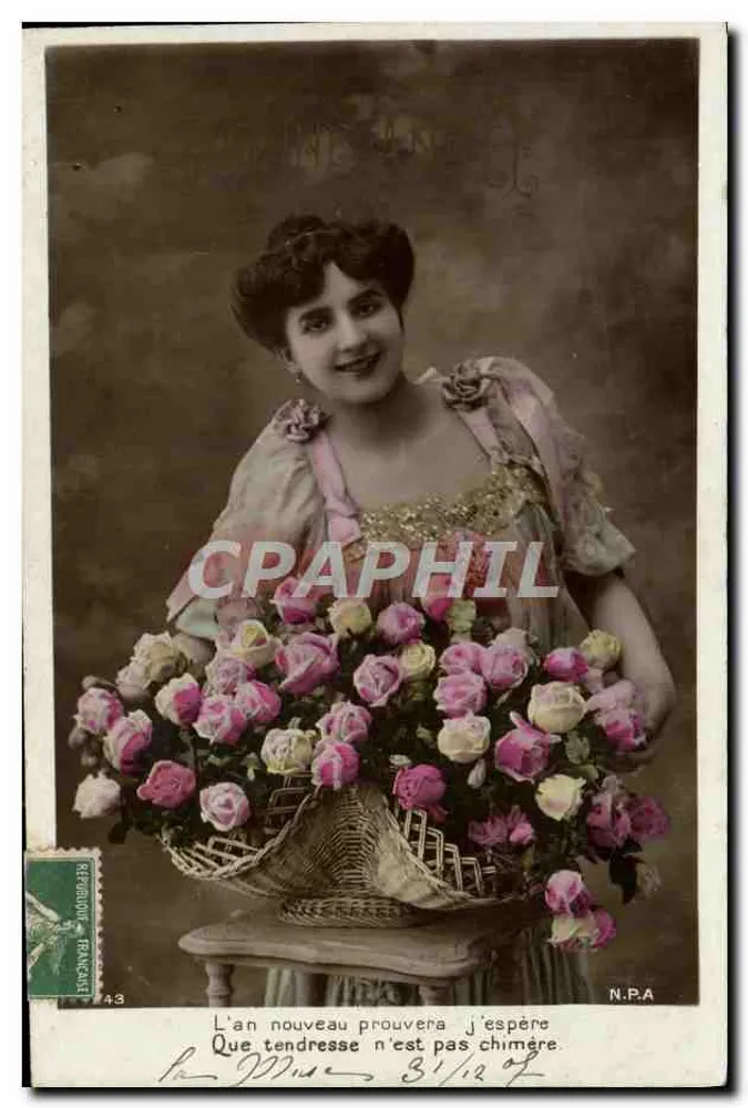 Frau mit einem Korb voll Rosen — N.P.A. — Französische Republik - Vorderseite