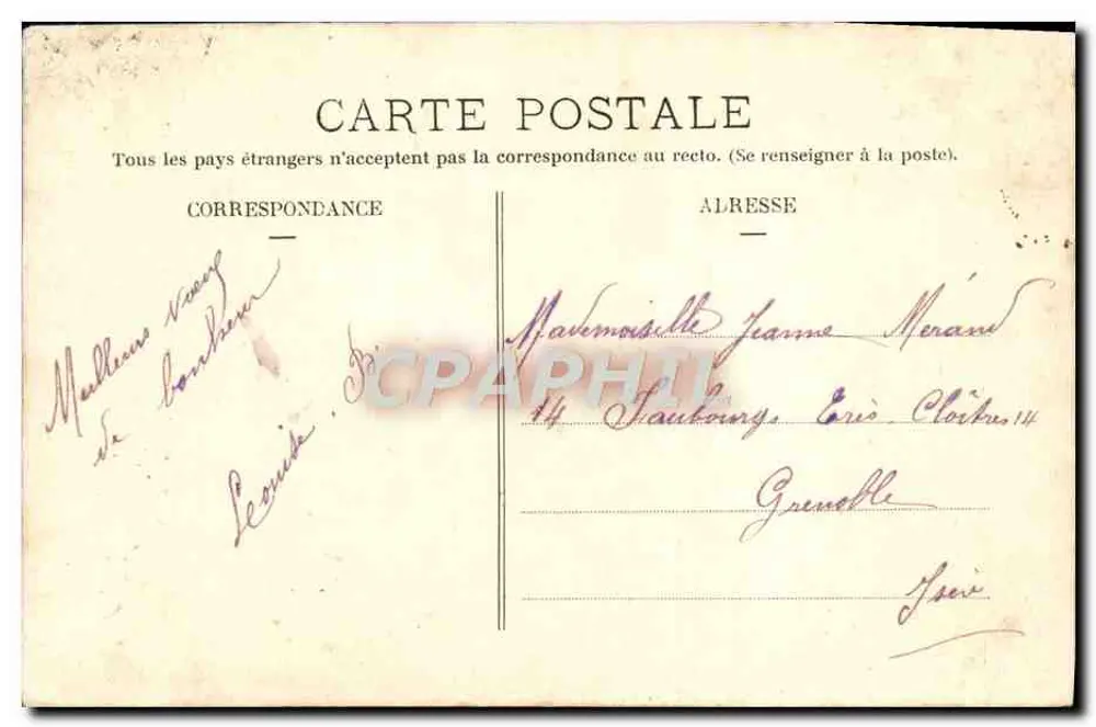 Junge Frau in Blumenkleid — Frohe Neujahr 1907 — Grenoble - Rückseite