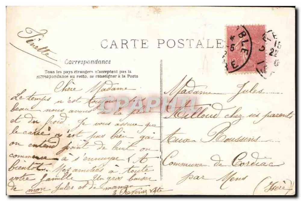 Junge Frau in einem blauen Kleid mit einem Rosenstrauß in der Hand — Zärtliches Andenken — A.N. Paris, Nr. 533 - Rückseite