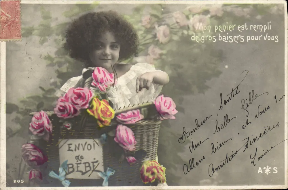 Criança com cesto de rosas — Encomenda de Bébé — AFS, n°265 - Frente