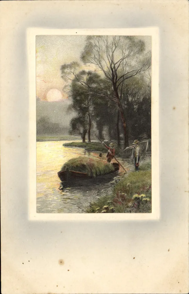 Cena de rio ao pôr do sol — Meissner & Buch, Leipzig — Série 1856 - Frente