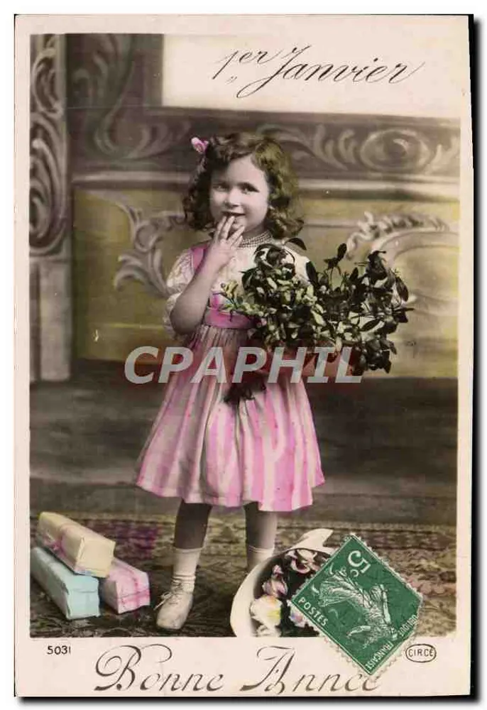 Kleine Mädchen mit Blumenstrauß — 1. Januar — CIRCE n°5031 - Vorderseite