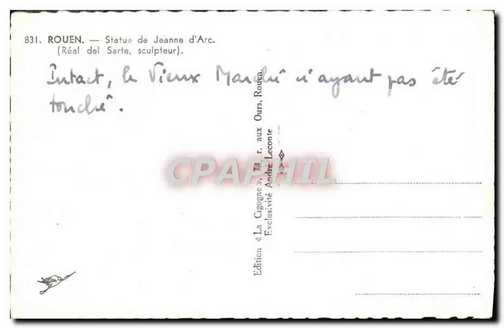 Estátua de Joana d'Arc — Rouen — Edição La Cigogne - Verso