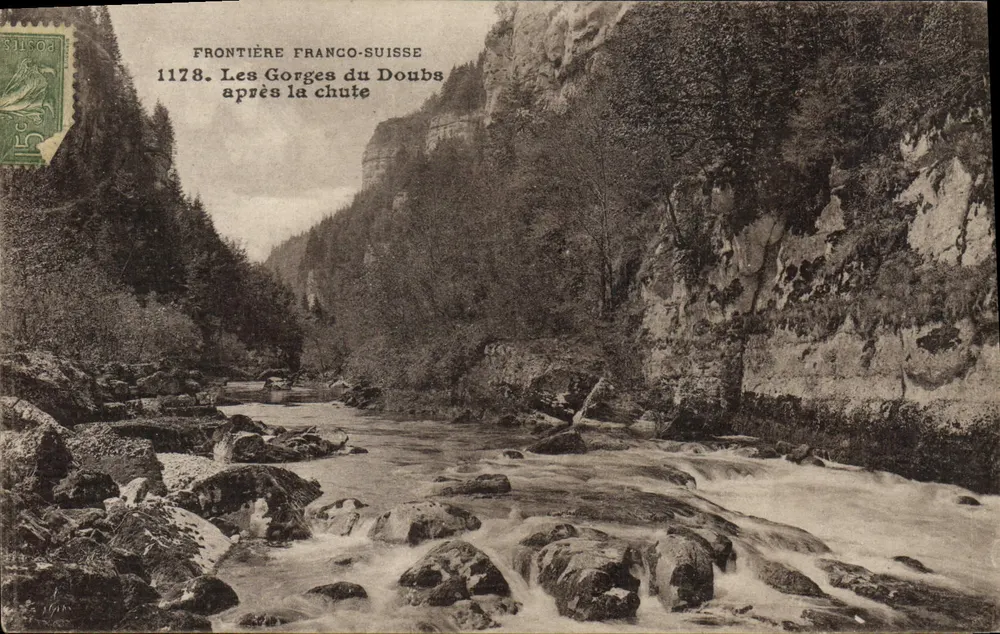 As Gorges do Doubs após a queda — Fronteira Franco-Suíça — editor desconhecido, n° 1178 - Frente