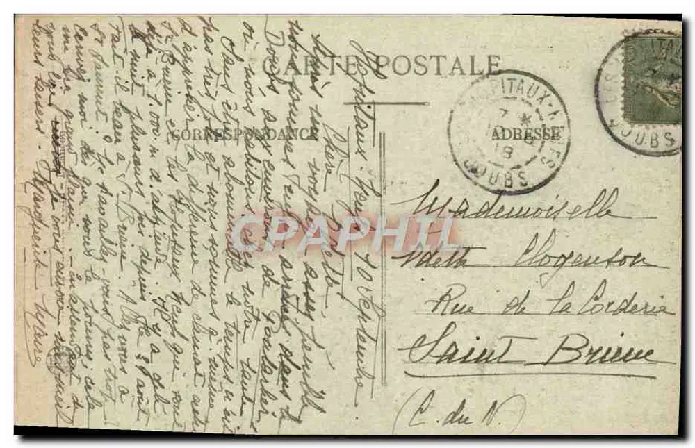 As Gorges do Doubs após a queda — Fronteira Franco-Suíça — editor desconhecido, n° 1178 - Verso