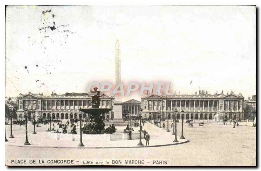 Place de la Concorde — Obelisk und Fontäne — Verlag: Le Bon Marché - Paris - Vorderseite