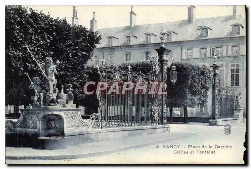 NANCY - Place de la Carrière - Gitter und Brunnen — Verlag J. N. Magnin, Nr. 4 - Vorderseite