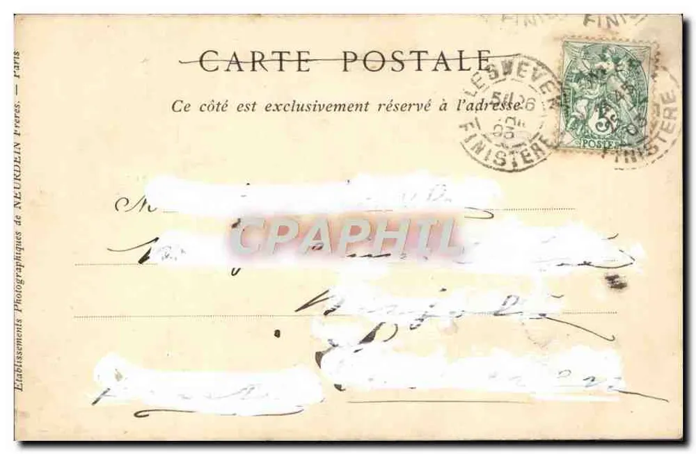 Jeune femme jouant de la harpe — scène de rue — Collection COUESNON & Cie, 94, Rue d'Angoulême, Paris - Verso