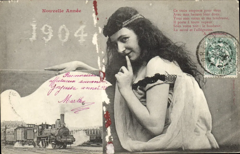 Femme au train — scène de départ — éditeur A. Chaorhaud, n° de série non visible - Vorderseite