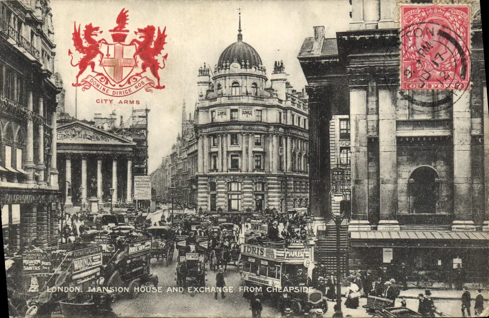 Londres - Casa do Conselho e Mercado de Cheapside — Escudo da Cidade — Tuck's Post Card - Frente