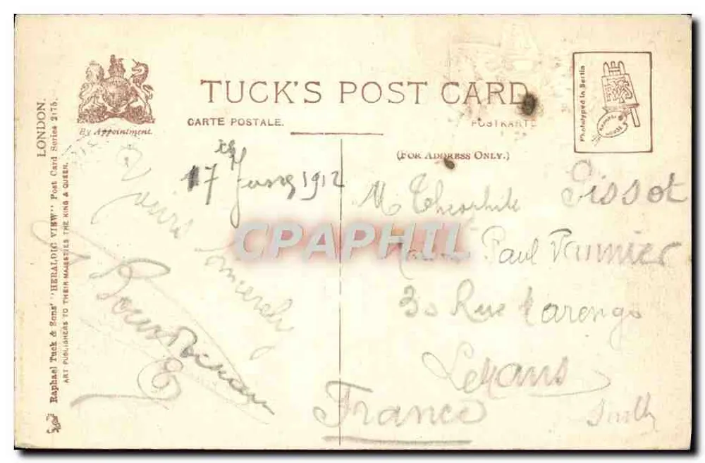 Londres - Casa do Conselho e Mercado de Cheapside — Escudo da Cidade — Tuck's Post Card - Verso