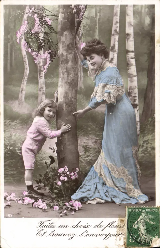 Mulheres e criança em uma floresta — texto impresso e manuscrito — República Francesa, n°162 - Frente