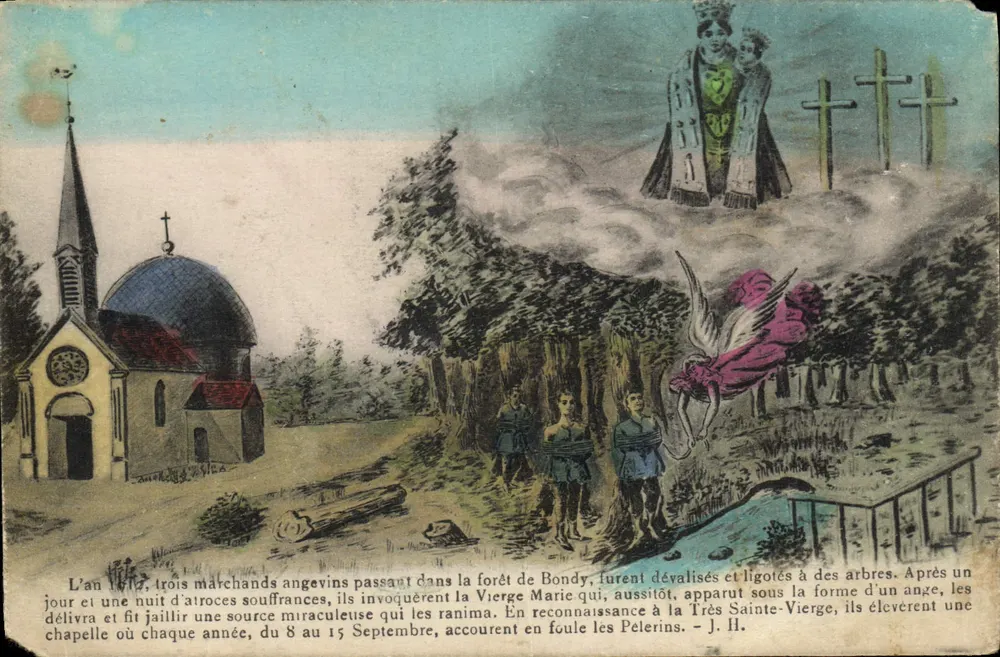 Chapelle de Bondy — légende de la source miraculeuse et apparition de la Vierge — éditeur L. Boisson, Paris - Frente