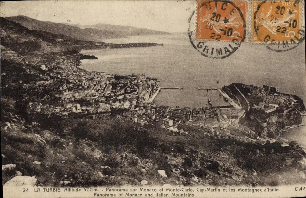 La Turbie, Höhe 500m — Panorama über Monaco und Monte-Carlo, Cap-Martin und die italienischen Berge — Edition Cap d'Antibes, Nr. 24 - Vorderseite