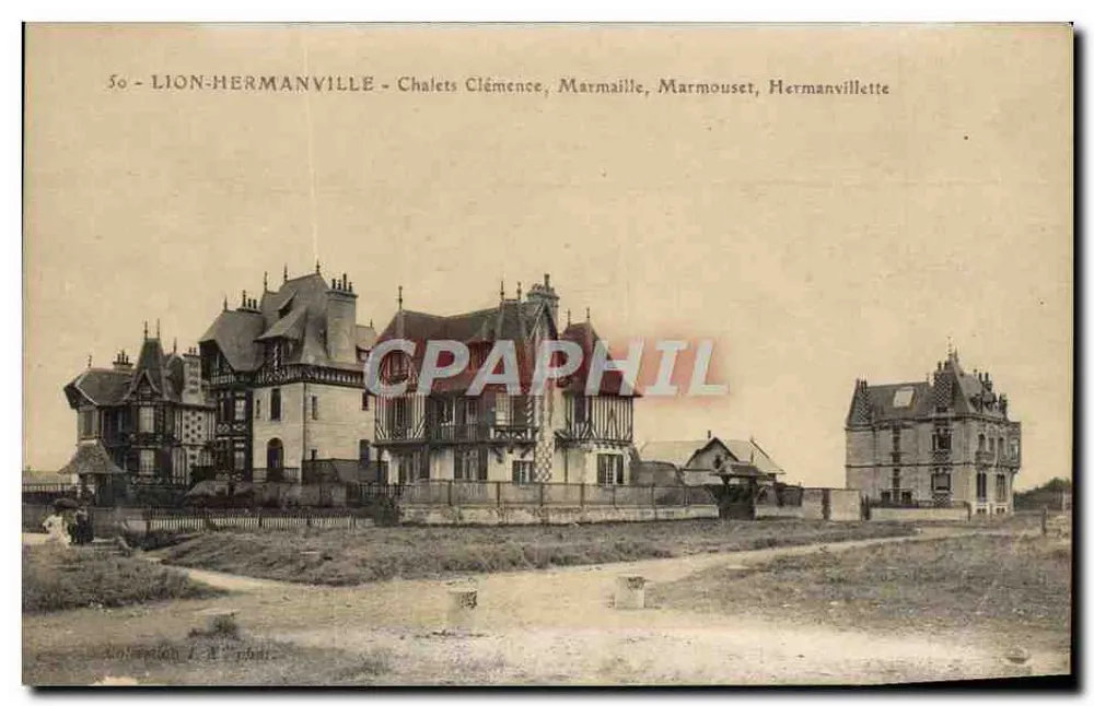 Lion-Hermanville — Chalets Clémence, Marmaille, Marmouset, Hermanvillette — Sammlung J. P. Pibot - Vorderseite