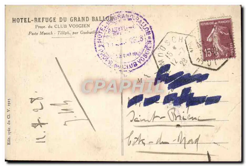 Grand Ballon (Alt. 1424 m.) - Alto Reno — Hotel e Refúgio do Grand Ballon — Edição especial do Cl. V. 1933 - Verso