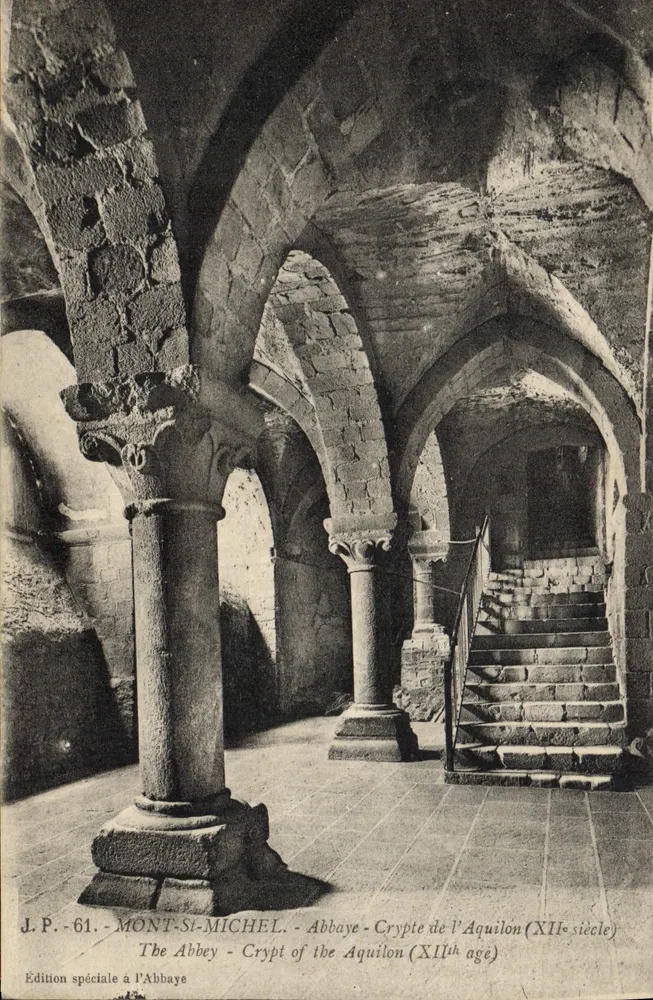 Mont-Saint-Michel - Abadia - Cripta do Aquilão (século XII) — J.P. - 61 - Edição especial na Abadia - Frente