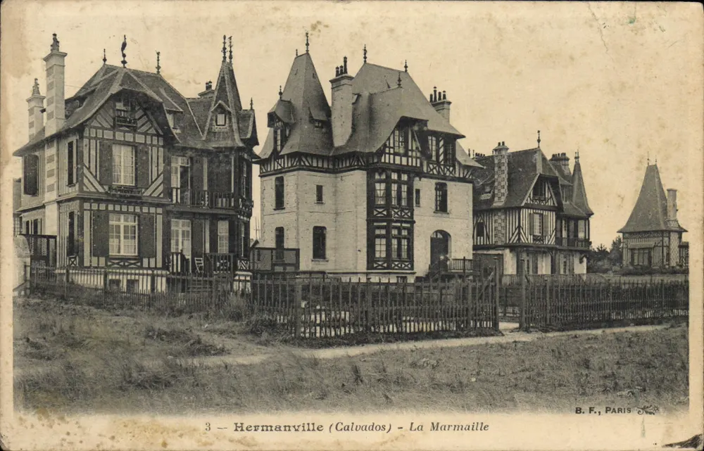 Hermanville (Calvados) - La Marmaille — maisons à colombages et toits en ardoise, éditeur B.F., PARIS - Frente