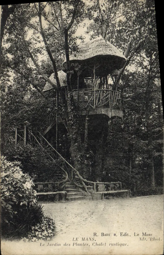 Le Mans, Der Botanische Garten — Rustikales Chalet — R. Barlet, Verlag, Le Mans - Vorderseite