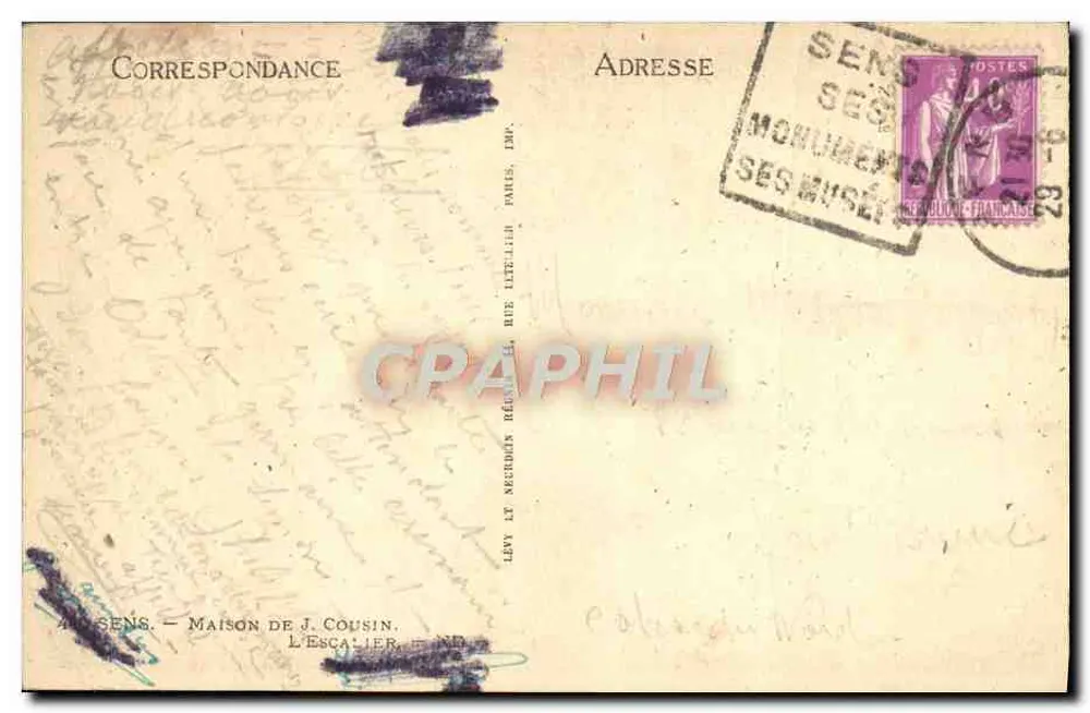 Sens — Huis van J. Cousin — De Trap, straat Littellier — uitgever Levy & Neurdein - Achterkant
