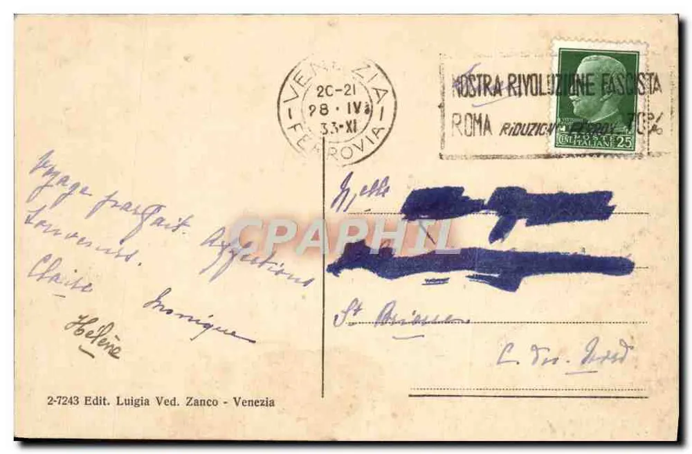 VENEZIE - Palazzo Ducale — editor Luigi Ved. Zanco, n° 2-7243 - Verso