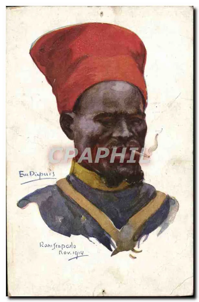 Portrait d'un homme en turban rouge — buste — signé 'En Dapurs' et daté 'Ranyrapolo Nov.1914' - Vorderseite