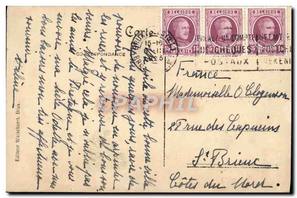 Bruxelas - Hotel de Ville - Éditeur Waischaert, Bruxelas - Verso