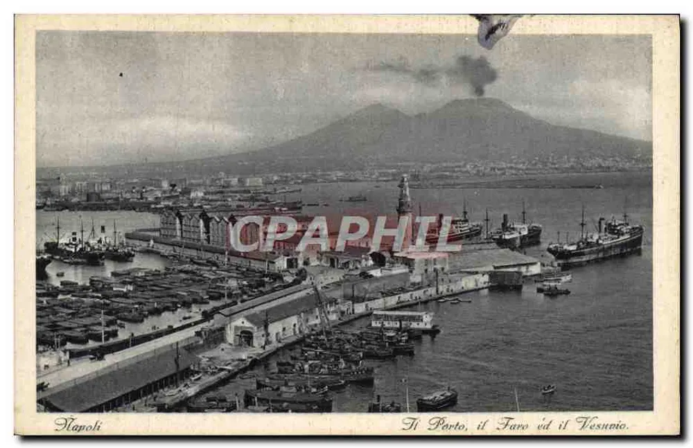 Naples — Der Hafen, der Leuchtturm und der Vesuv — Ediz. R. RENZA & C. - Naples - Vorderseite