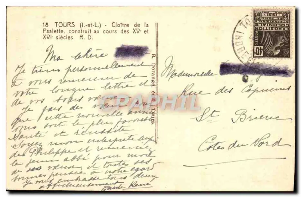 Cloître de la Psalette — Tours (Indre-et-Loire) — editor não identificado - Verso