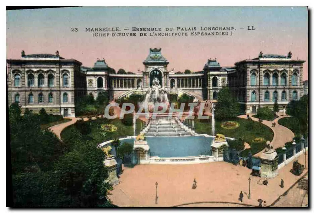 Marselha — Conjunto do Palácio Longchamp — Obra-prima do arquiteto Esperandieu — LL - Frente