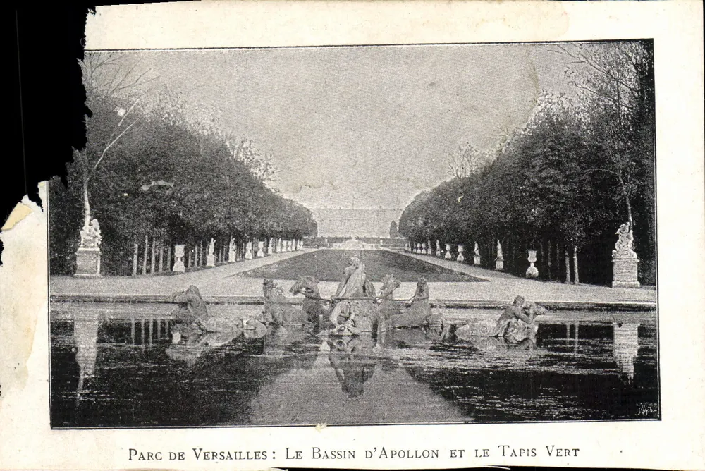 Parc von Versailles: Der Bassin d'Apollon und der Tapis Vert — Verlag Druck auf der Karte - Vorderseite