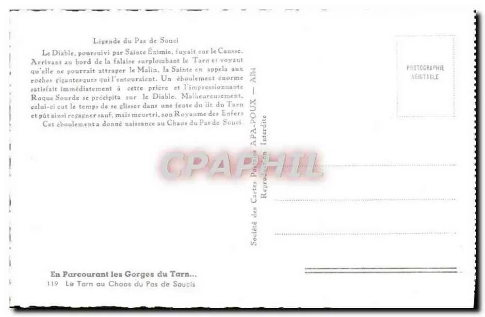 Tarn-Schluchten — Chaos du Pas de Souci — Gesellschaft der Karten POUX - Rückseite